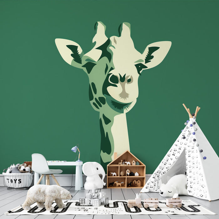 Giraffe Mural Wallpaper | Portret op Groene Achtergrond