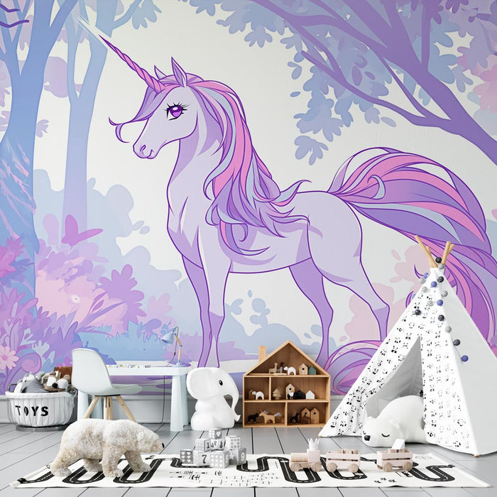 Papel pintado del bosque de unicornios | Tonos malva