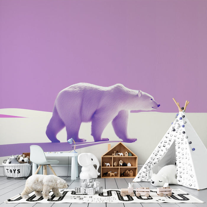 White Bear Mural Wallpaper | Ice Floe and Purple Background