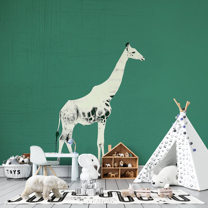 Giraffe Mural Wallpaper | Bijela i zelena kontrast