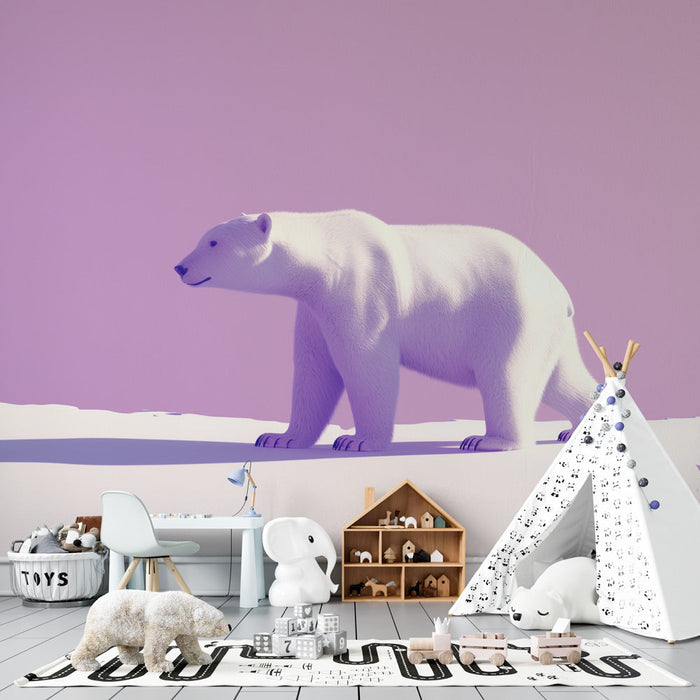 White Bear Mural Wallpaper | Stroll and Ice Floe on Purple Background