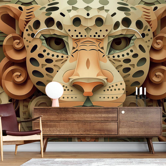 Mural Wallpaper ethnic Maya | 3d Jaguar head