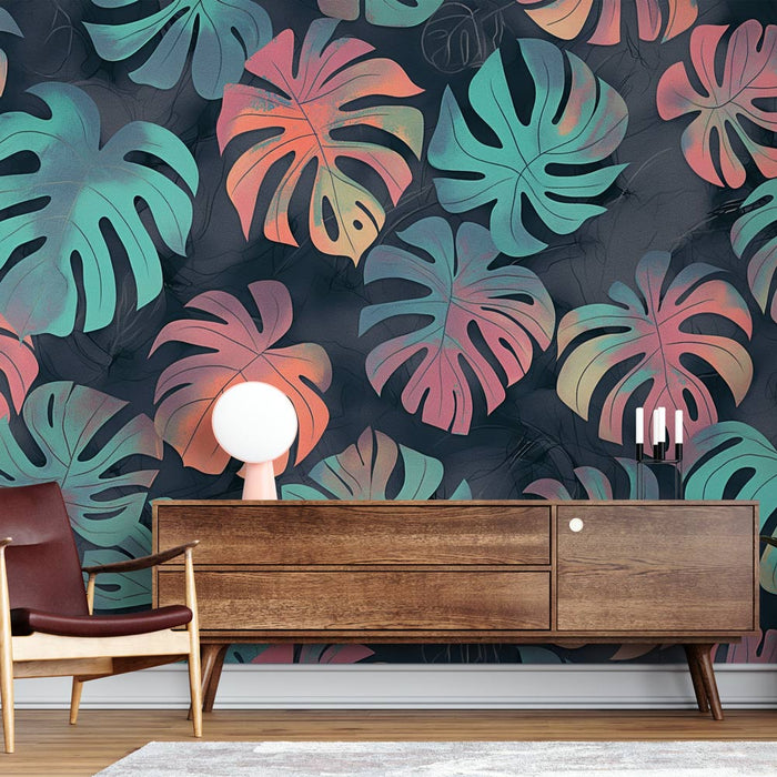 Papel de parede monstera | Folhas de monstera coloridas em gradiente