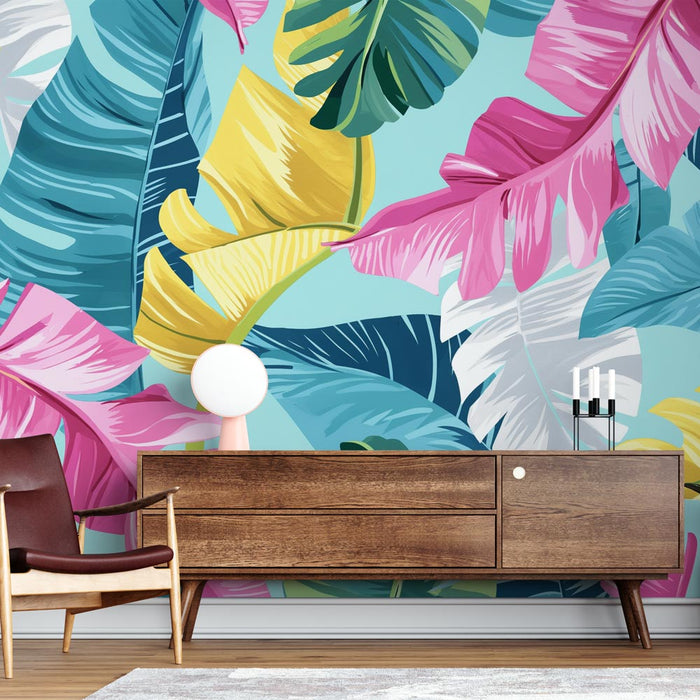 Mural Wallpaper banana leaves | Large multicolored leaves