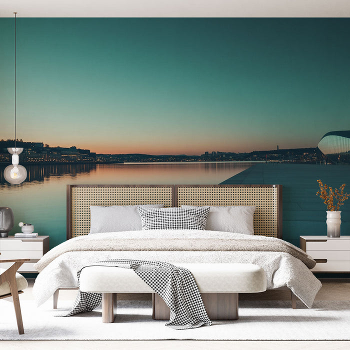 Falfestmény városi táj | Naplemente a víz felett