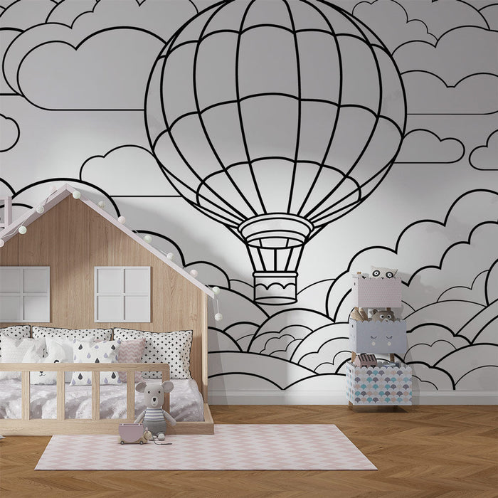 Mural Wallpaper coloring | Hot air balloon in a childish drawing