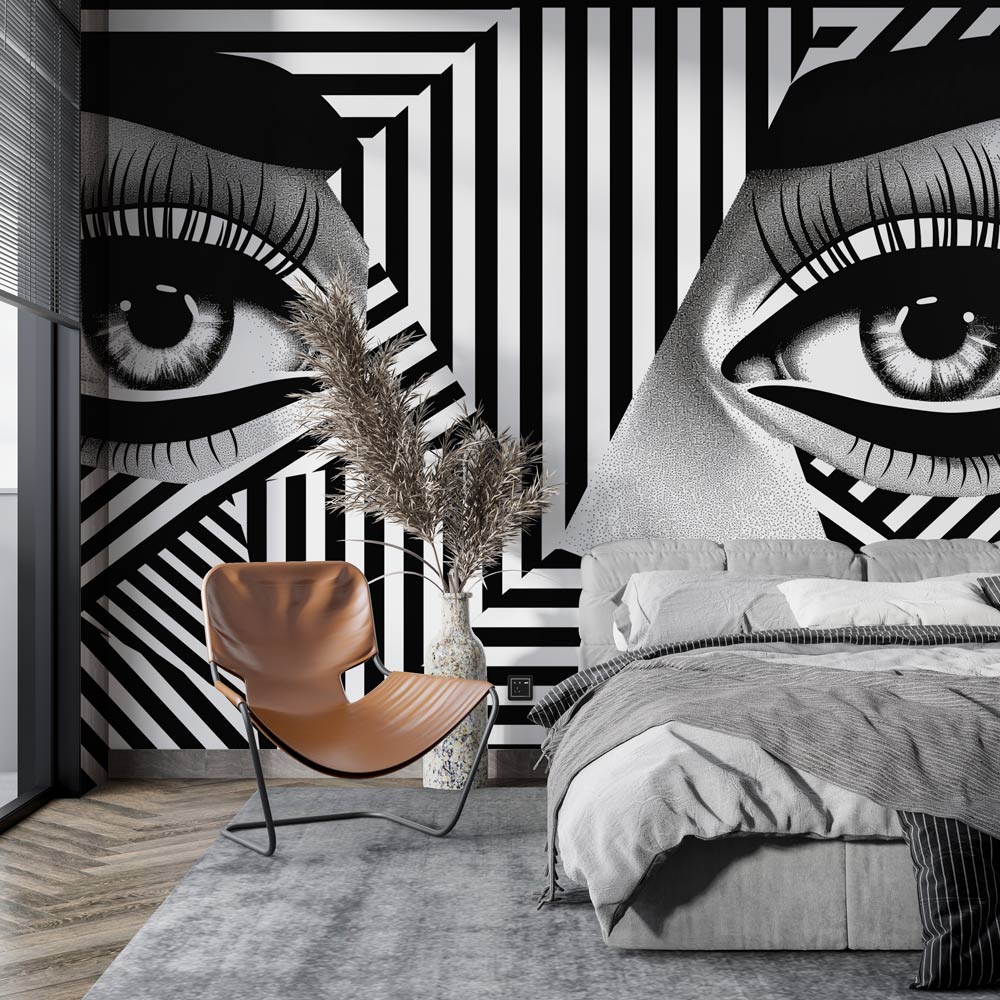 Carta da parati pop art | Collage in bianco e nero occhi e linee —  WonderMural, image size:1000x1000