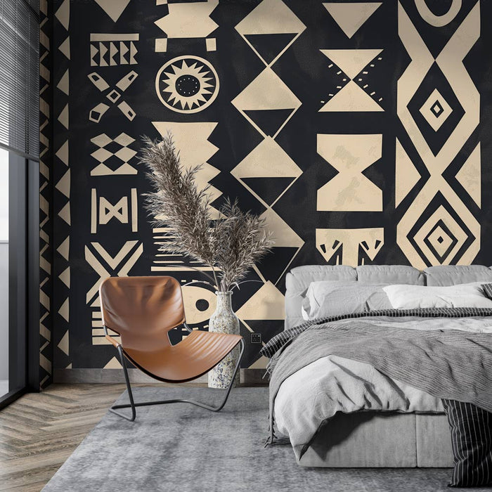 African Ethnic Mural Wallpaper | Tribal Geometric Patterns