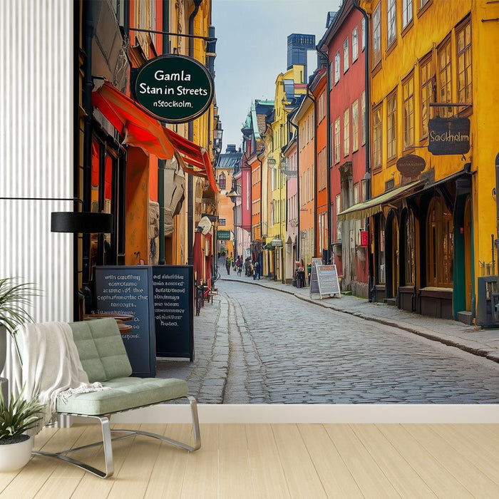 Fototapet Renkli Şehir | Gamla Stan'ın Resimlik Sokağı