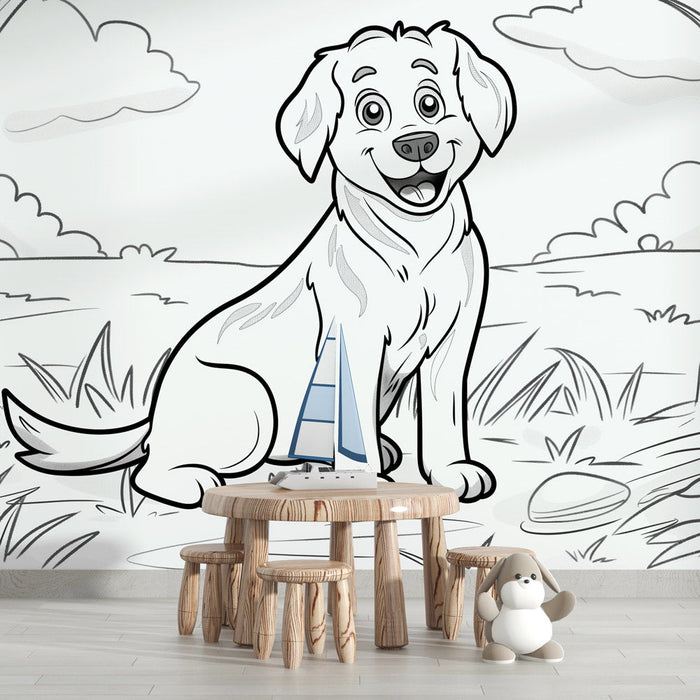 Mural Wallpaper coloring | Super cute dog