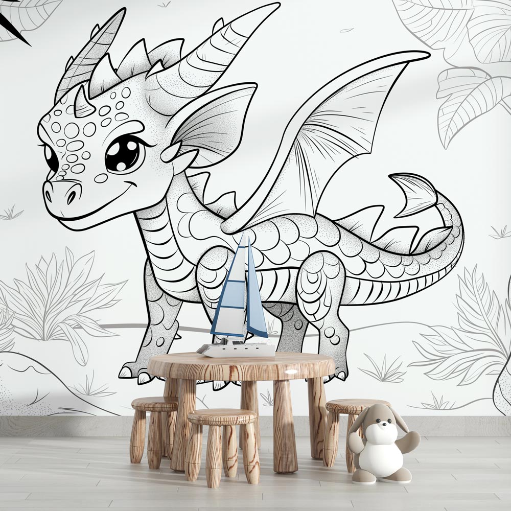 Foto Behang kleuren | Mini draak in de bladeren — WonderMural, image size:1000x1000