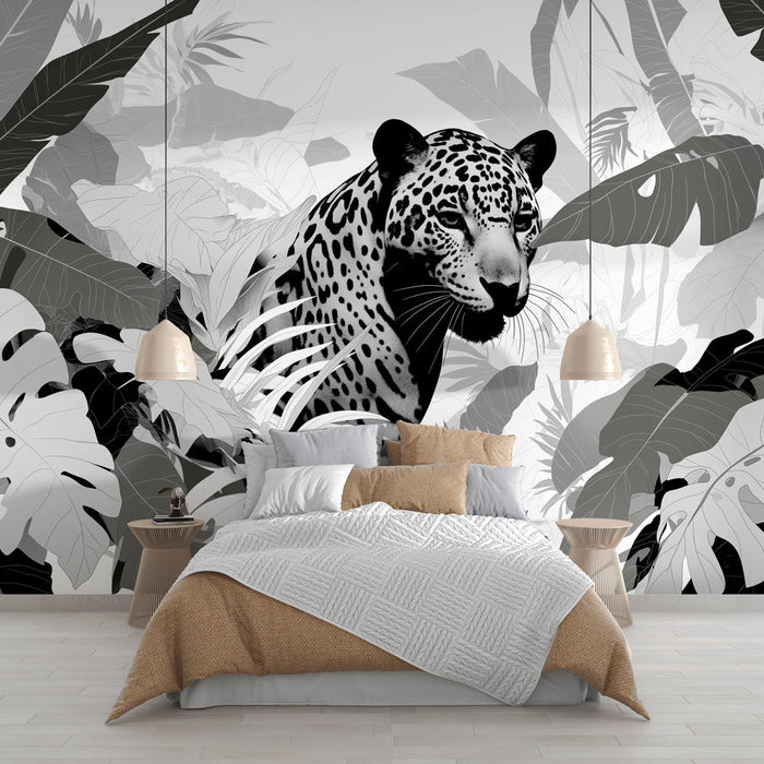 Papel de parede mural preto e branco | Monstera e Leopardo