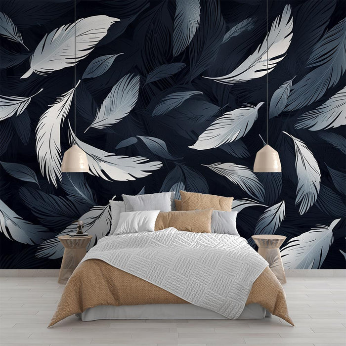 Feather Wallpaper | Drawing of feathers in shades of blue