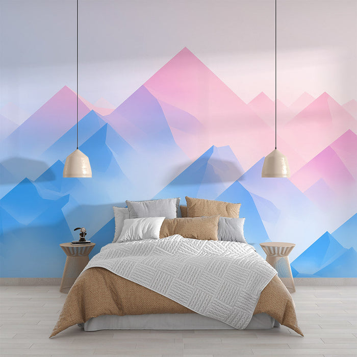 Mountain Mural Wallpaper | Pink and Pastel Blue with Mist