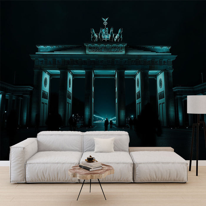 Carta da parati urban | Porta illuminata di notte in blu