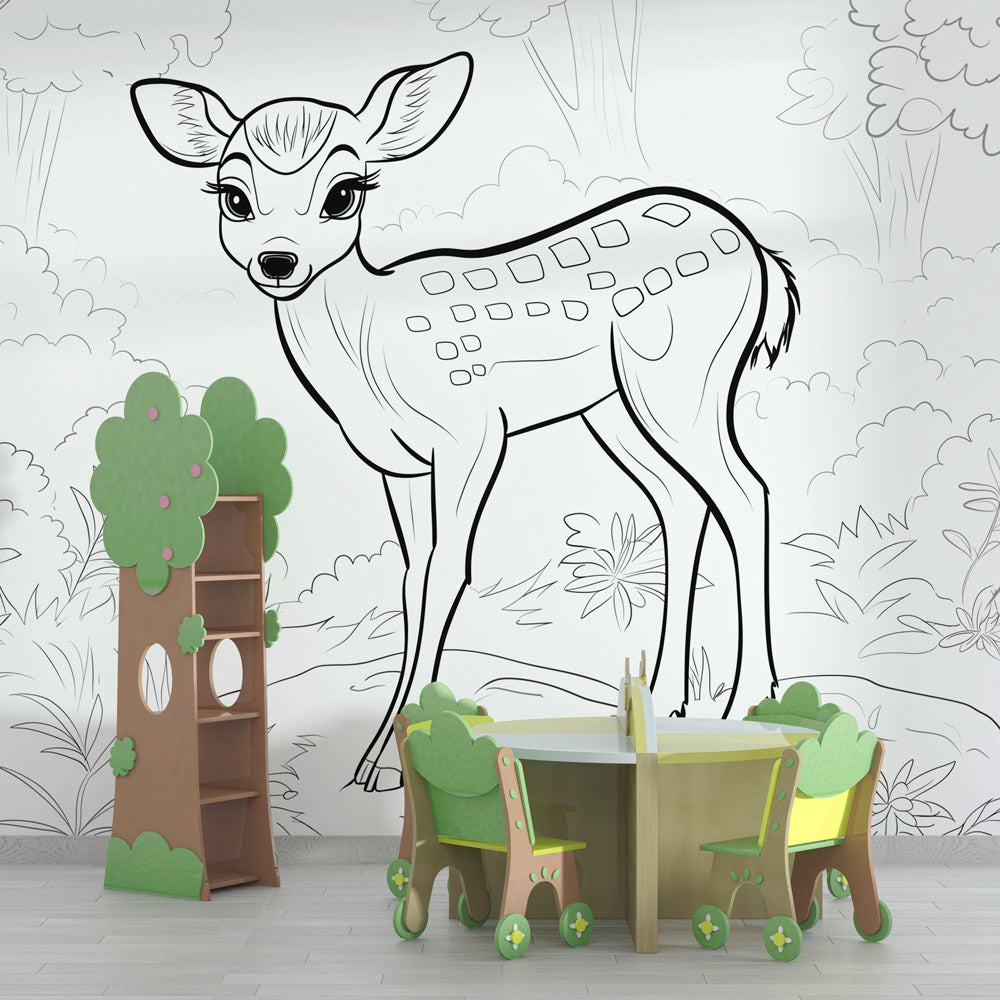 Tapete Färbung | Hirsch im Wald — WonderMural, image size:1000x1000