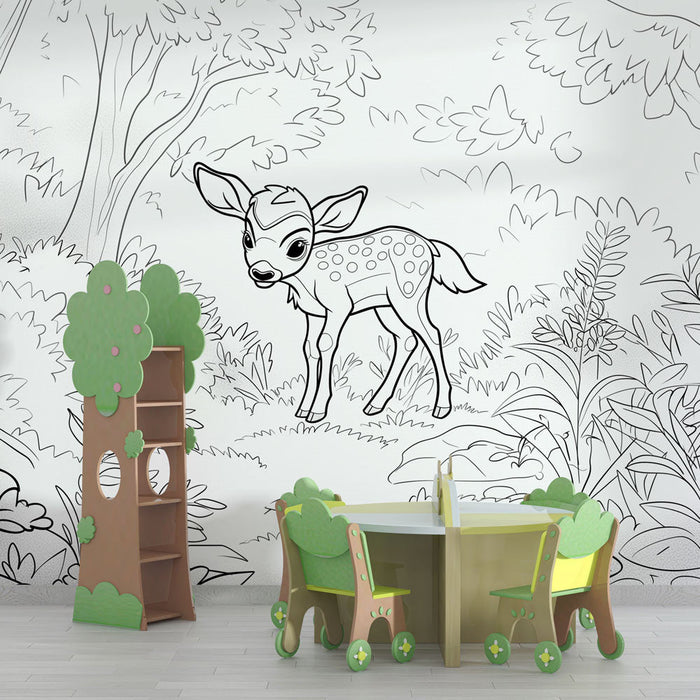 Mural Wallpaper coloring | Fawn in its forest