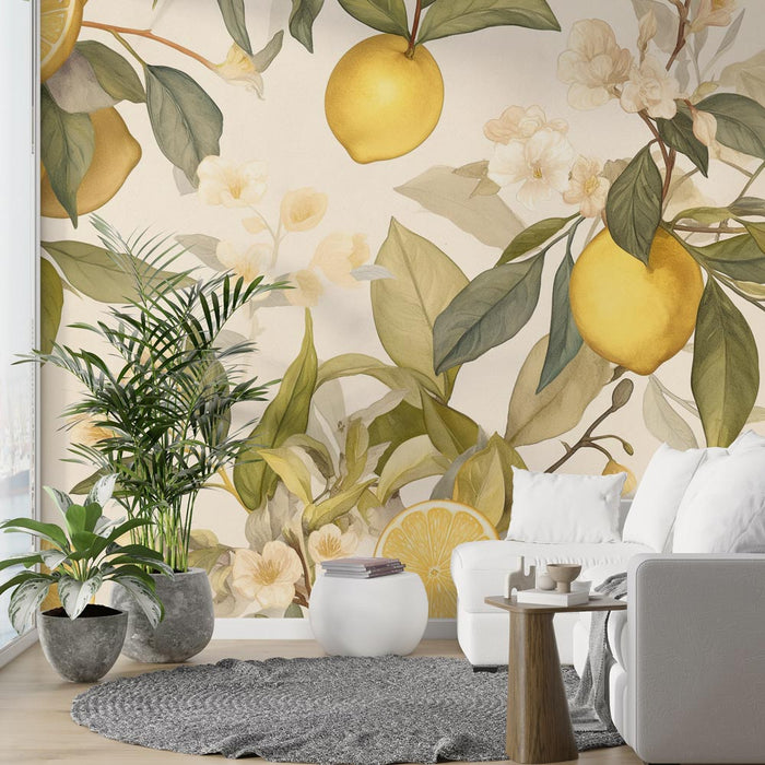 Lemon Mural Wallpaper | Vintage Paint