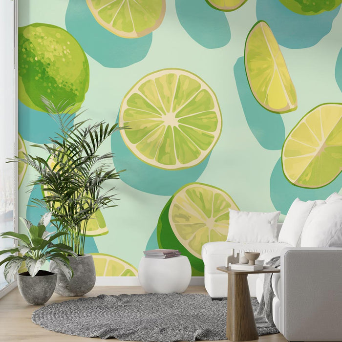 Lime Green Mural Wallpaper | Sky Blue Background