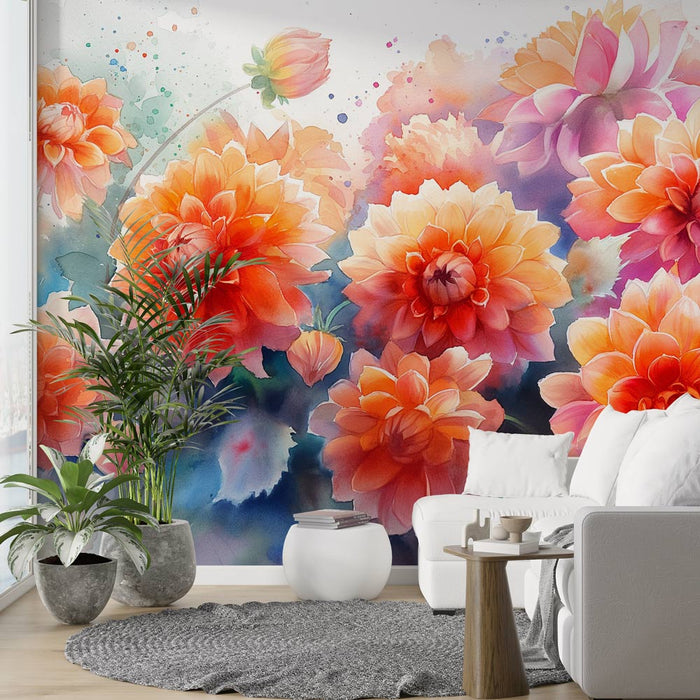 Bloemenbehang | Dahlia's in Schilderij