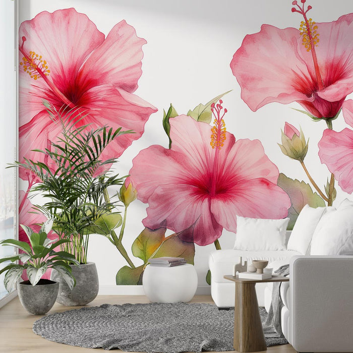 Blomstret tapet | Pink Hibiscus Blomster