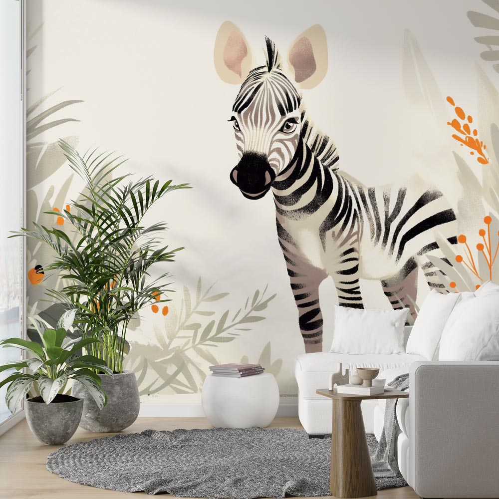 Zebra Wallpaper | Floral World — WonderMural