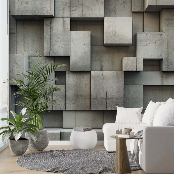 Mural Wallpaper Optical Illusion | Grey Concrete