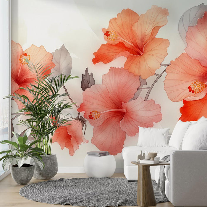 Blomstret Tapet | Orange Hibiscus Blomster