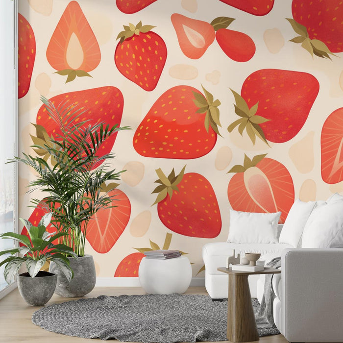 Strawberry Mural Wallpaper | Pastel Shades