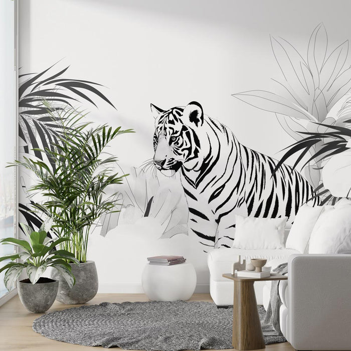 Papel pintado de tigre | Selva en blanco y negro