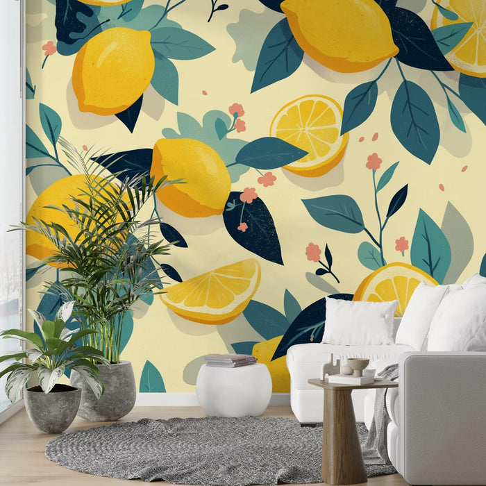 Lemon Wallpaper | Blue Green Toned Leaves