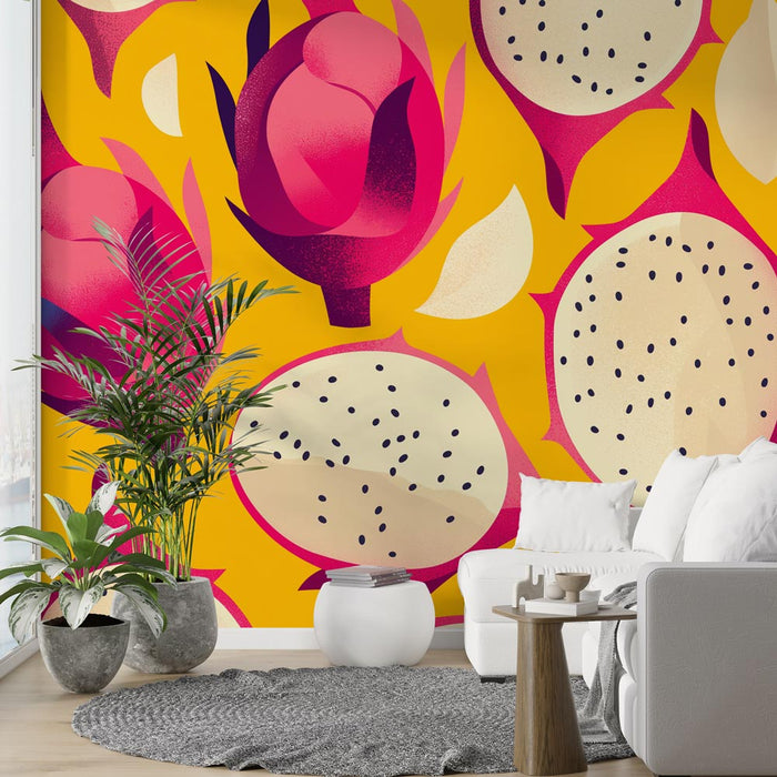 Dragon Fruit Tapet | Pop Art på Gul Bakgrunn