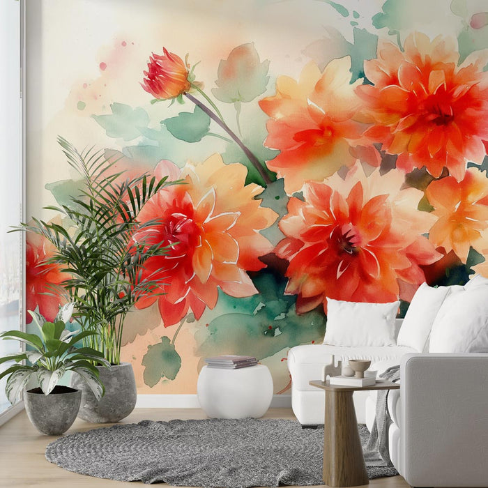 Floral Wallpaper | Orange Dahlias