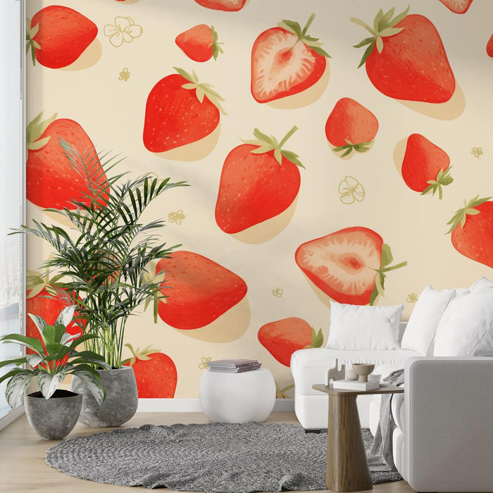 Strawberry Mural Wallpaper | Whole and Sliced