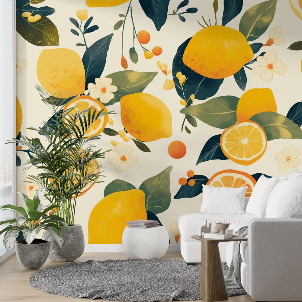 Papel de parede de limão | Frutas e flores — WonderMural, image size:1000x1000