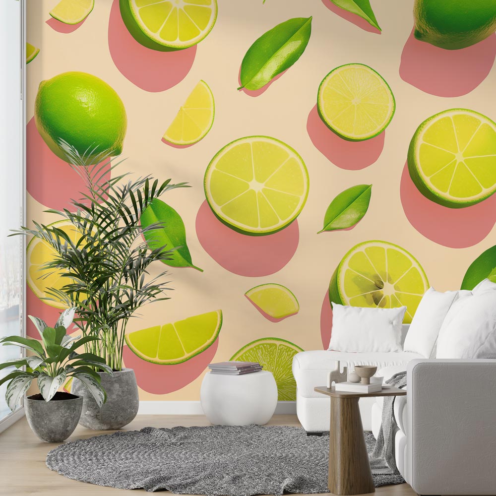 Lemon Wallpaper | Sliced Lemons on Pink Background — WonderMural