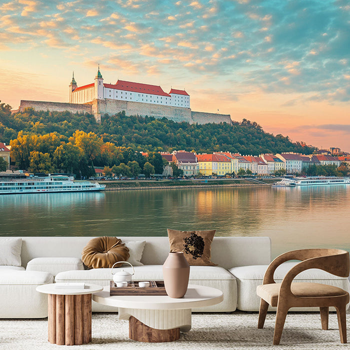 Fototapeta pokrajina | Grad ob vodi ob mraku