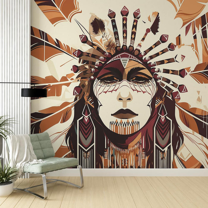 Mural Wallpaper ethnic Native American | Portrait of an Indian warrior