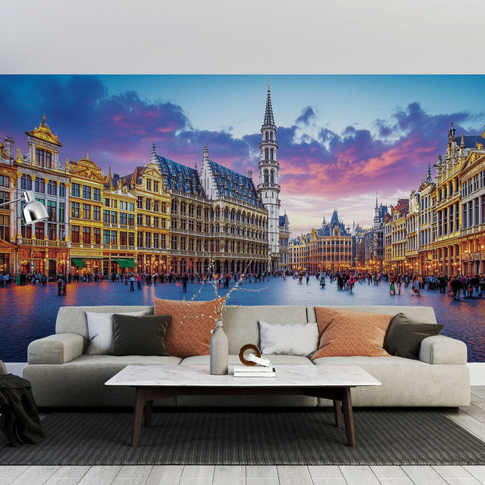 Falfestmény tapéta történelmi város | Élénk tér alkonyatkor