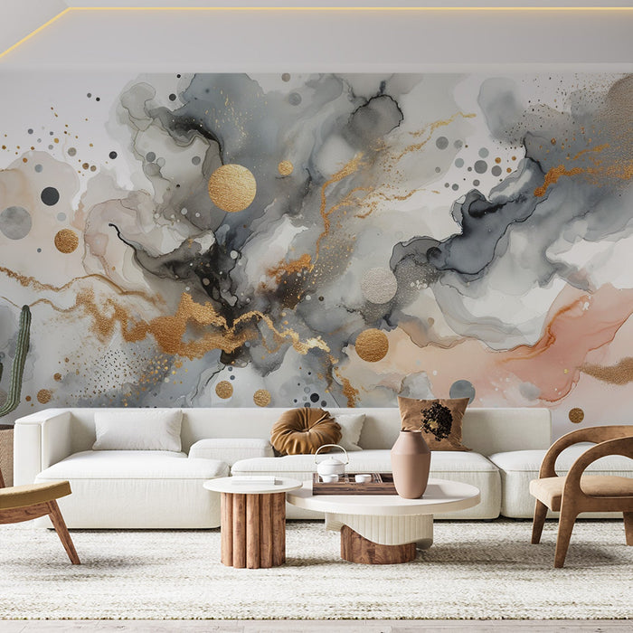 Abstract Mural Wallpaper | Watercolor Burst with Golden Explosion