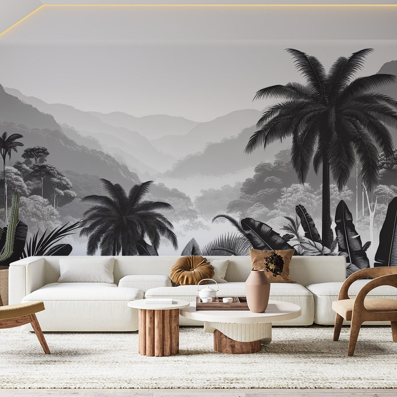 Black and White Palm Tree Mural Wallpaper