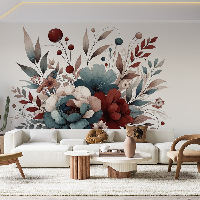 Papel de parede de mural de flores | Composição floral com buquê vintage
