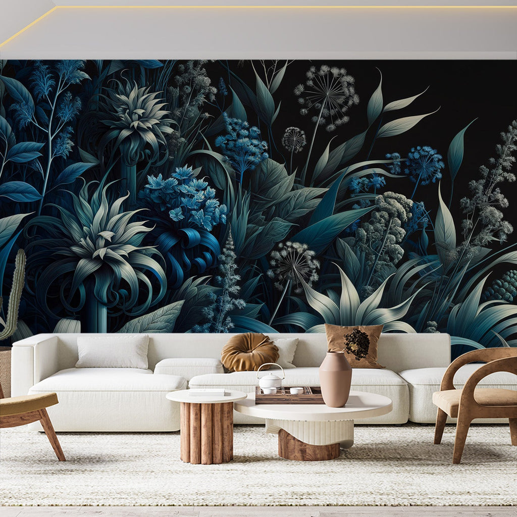 Black and White Foliage Mural Wallpaper | Majestic Monstera and Palm L ...