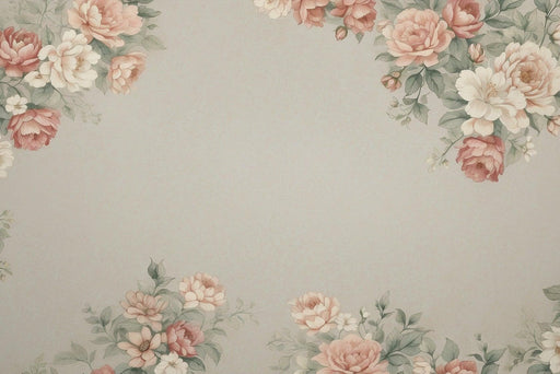 Vintage Floral Mural Wallpaper | Neutral Tone Floral Frame