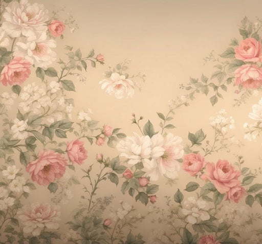 Vintage Floral Mural Wallpaper | Pink and White Flowers