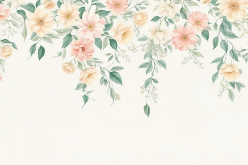 Vintage Floral Mural Wallpaper | Floral Cascade on White Background