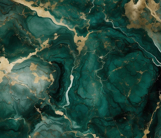 Green Marble Effect Mural Wallpaper | Golden Veins