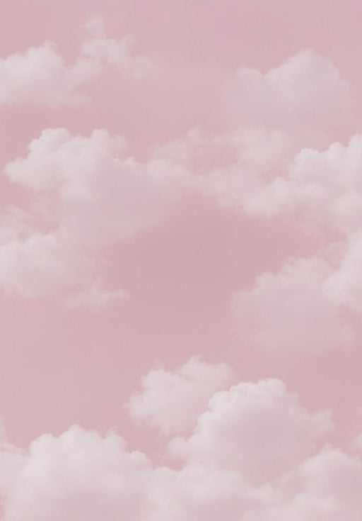 Cloud Mural Wallpaper | White on Pink Background