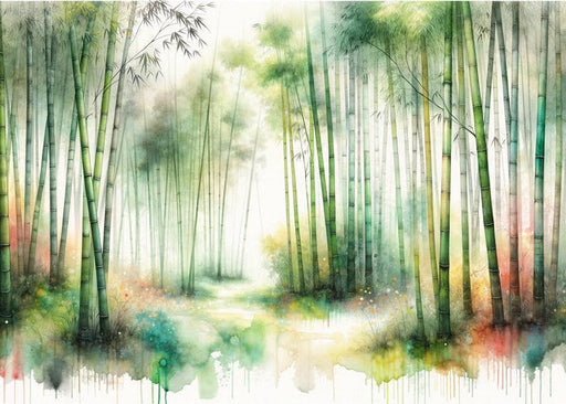 Bamboo Mural Wallpaper | Multicolored Watercolor