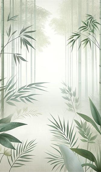 Bamboo Mural Wallpaper | Bamboo Stems and Green Foliage